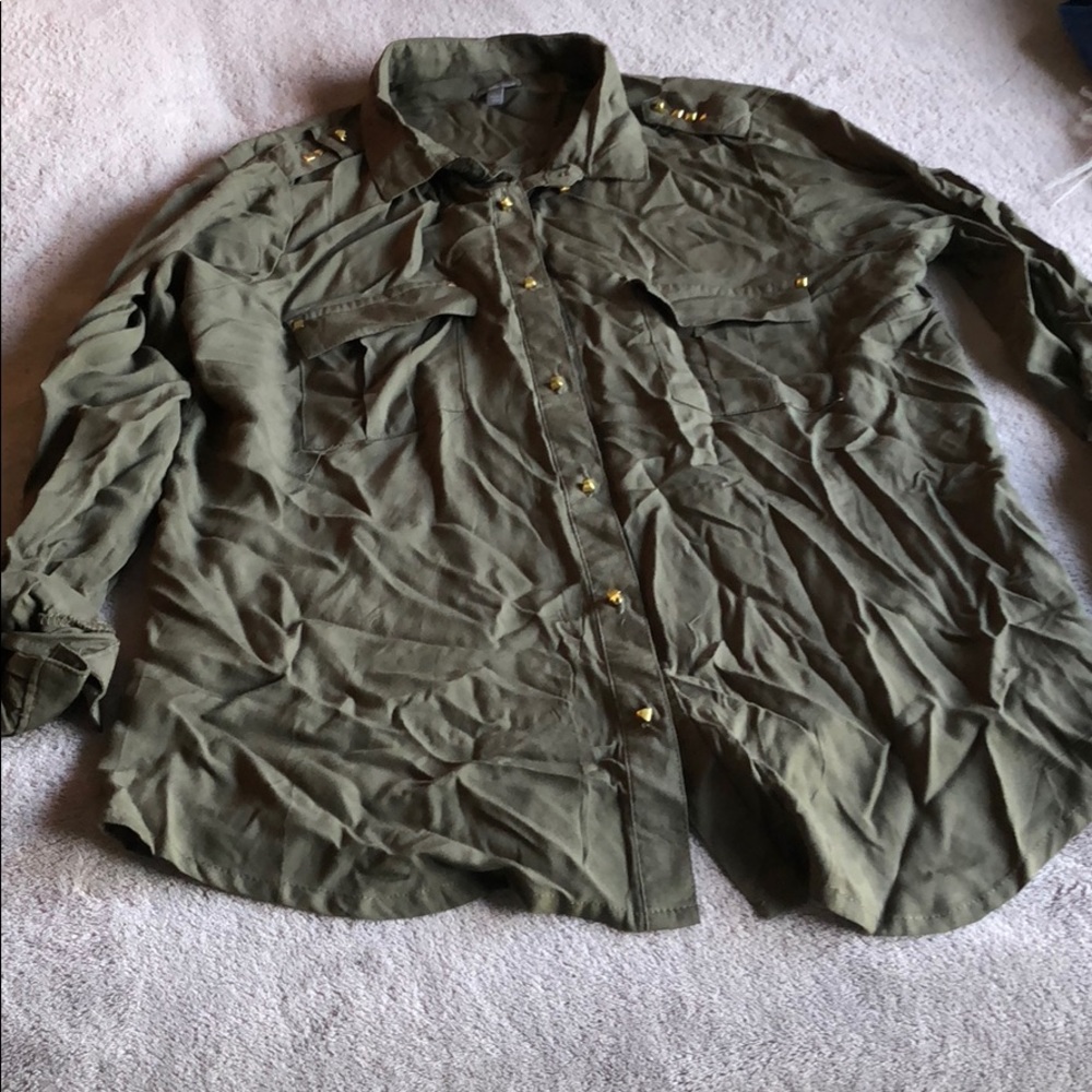 Charlotte Russe Long Sleeve Button Shirt (size L)